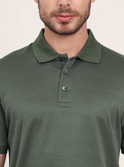 Olive Green Printed Regular Fit Polo T-Shirt | JadeBlue