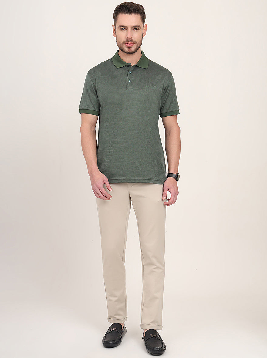 Olive Green Printed Regular Fit Polo T-Shirt | JadeBlue