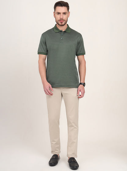 Olive Green Printed Regular Fit Polo T-Shirt | JadeBlue