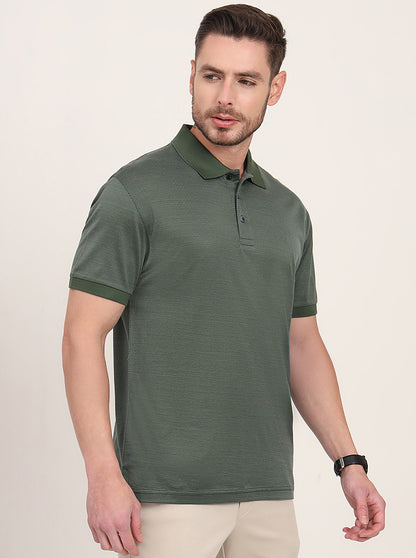 Olive Green Printed Regular Fit Polo T-Shirt | JadeBlue
