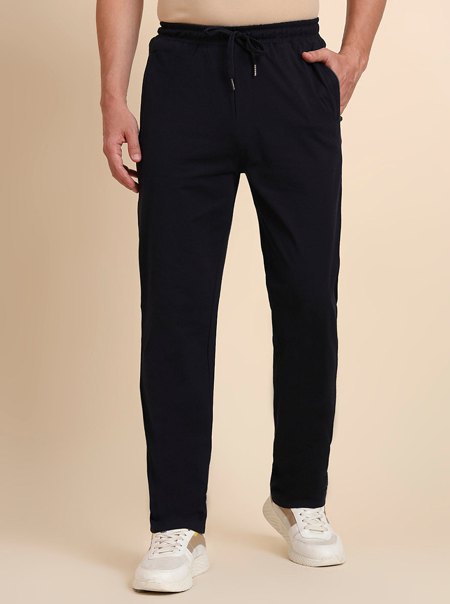Navy Blue Solid Regular Fit Track Pant | JadeBlue