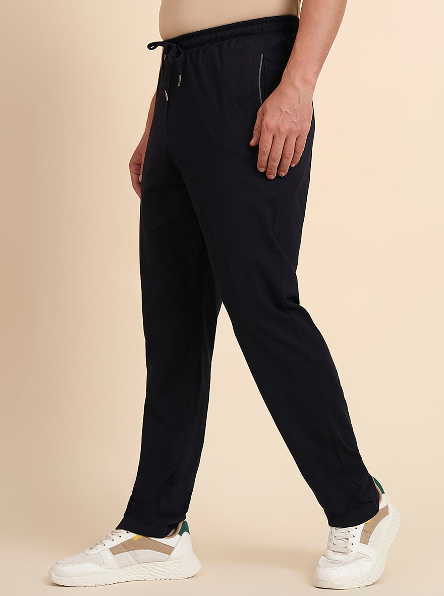Navy Blue Solid Regular Fit Track Pant | JadeBlue