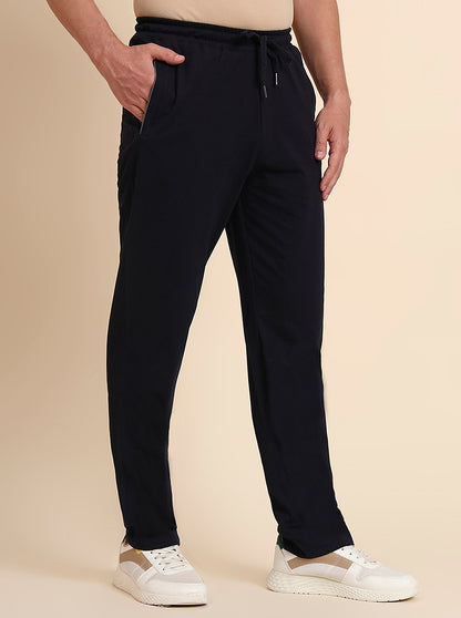 Navy Blue Solid Regular Fit Track Pant | JadeBlue
