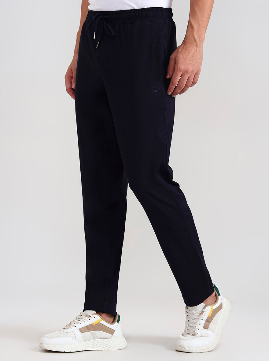 Navy Blue Solid Slim Fit Track Pant | JadeBlue