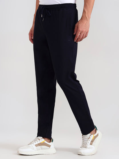 Navy Blue Solid Slim Fit Track Pant | JadeBlue