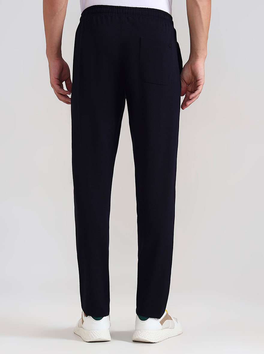 Navy Blue Solid Slim Fit Track Pant | JadeBlue