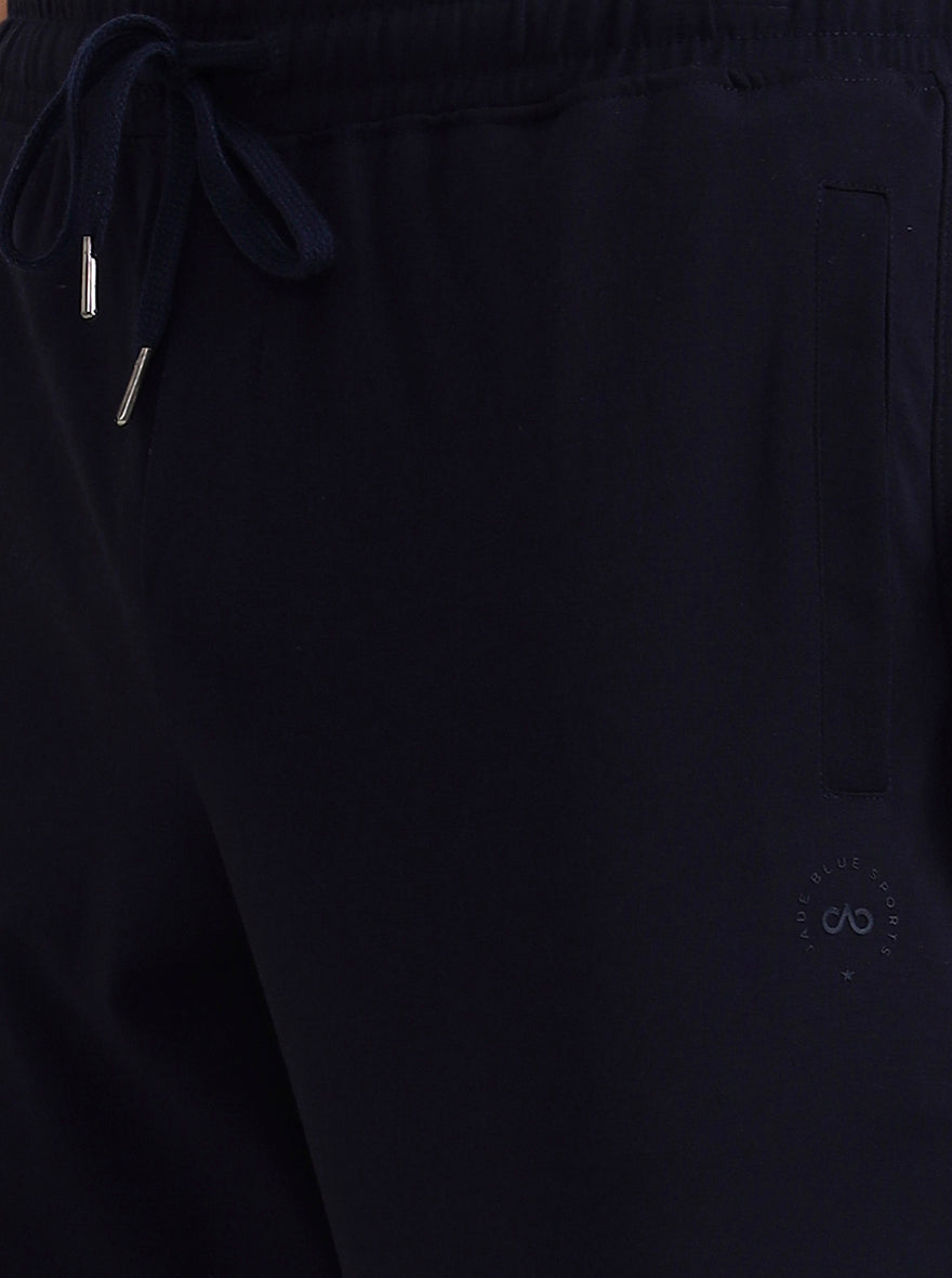 Navy Blue Solid Slim Fit Track Pant | JadeBlue