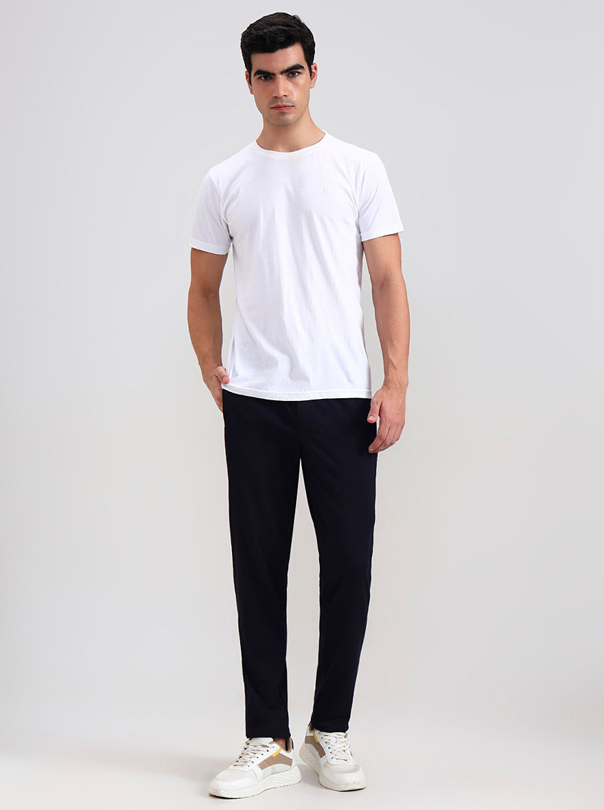 Navy Blue Solid Slim Fit Track Pant | JadeBlue