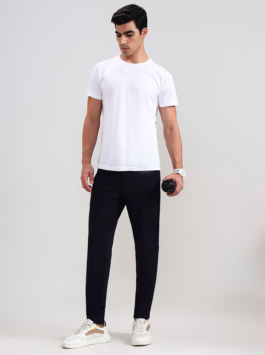Navy Blue Solid Slim Fit Track Pant | JadeBlue