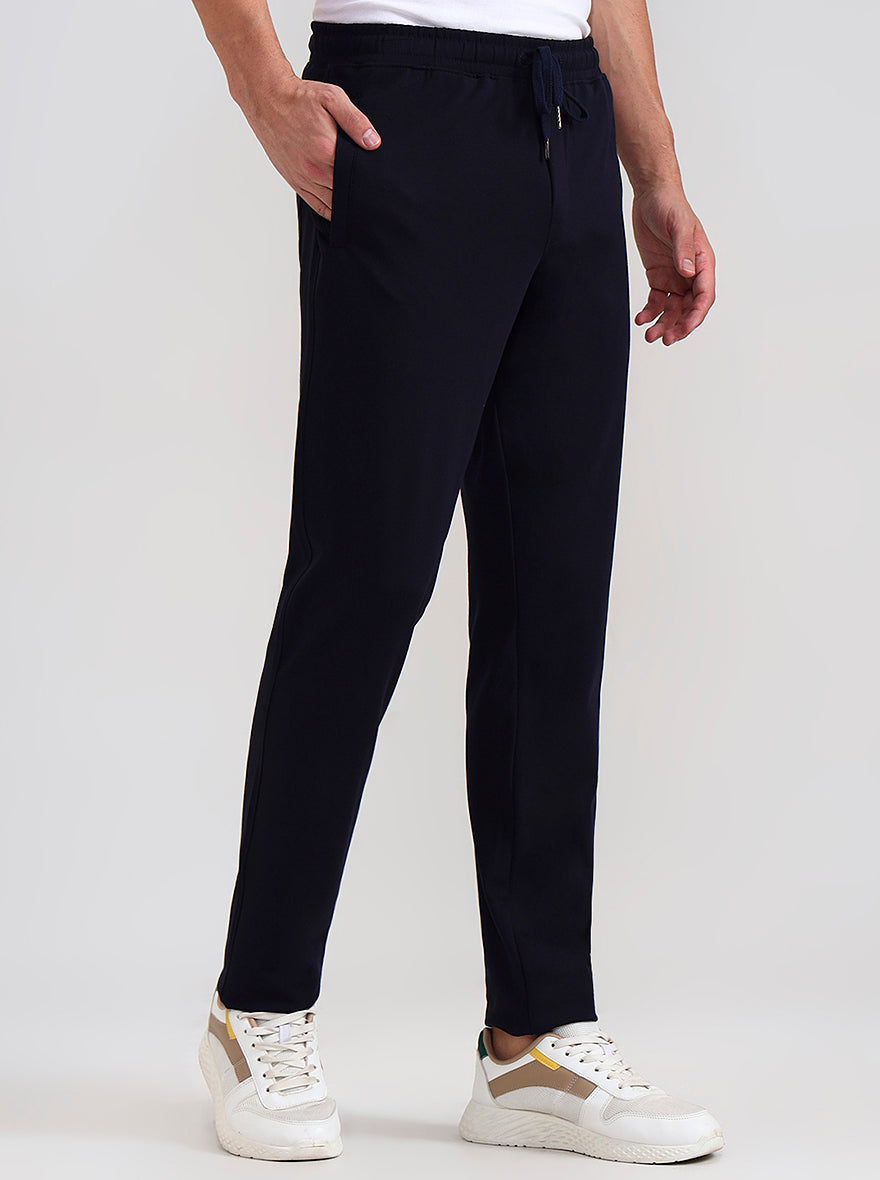 Navy Blue Solid Slim Fit Track Pant | JadeBlue