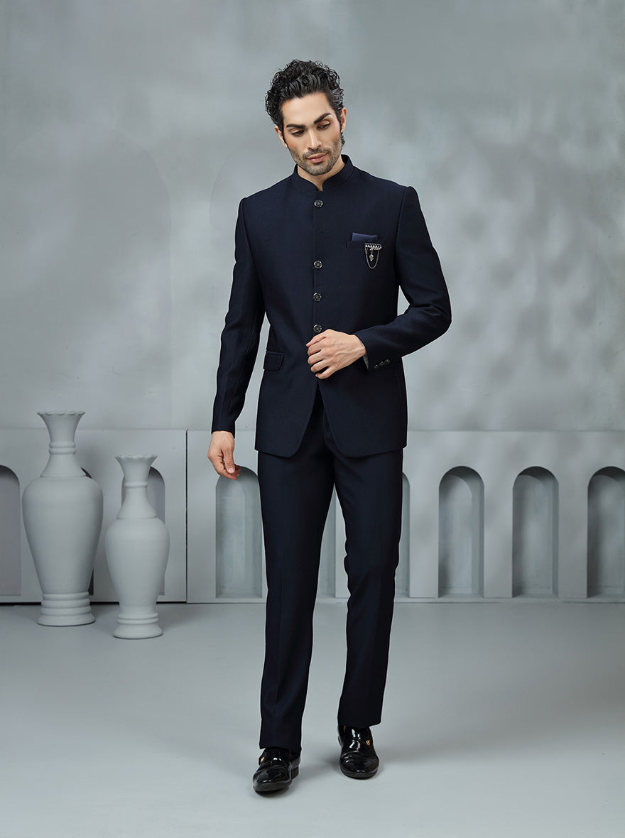 Blue Solid Jodhpuri Suit | JadeBlue