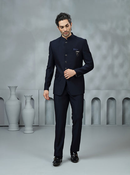 Blue Solid Jodhpuri Suit | JadeBlue