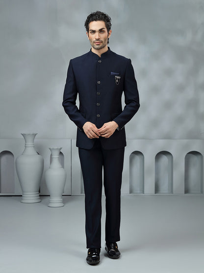Blue Solid Jodhpuri Suit | JadeBlue