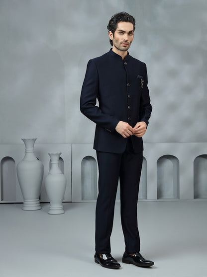 Blue Solid Jodhpuri Suit | JadeBlue