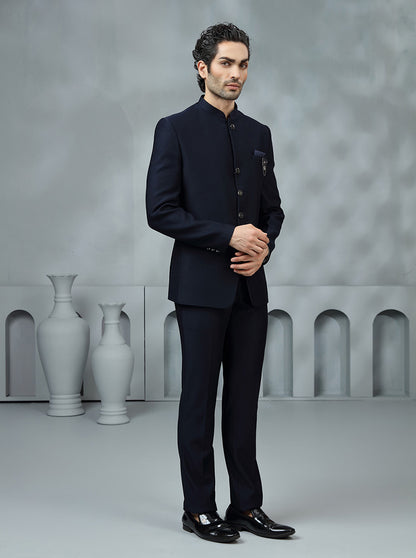 Blue Solid Jodhpuri Suit | JadeBlue