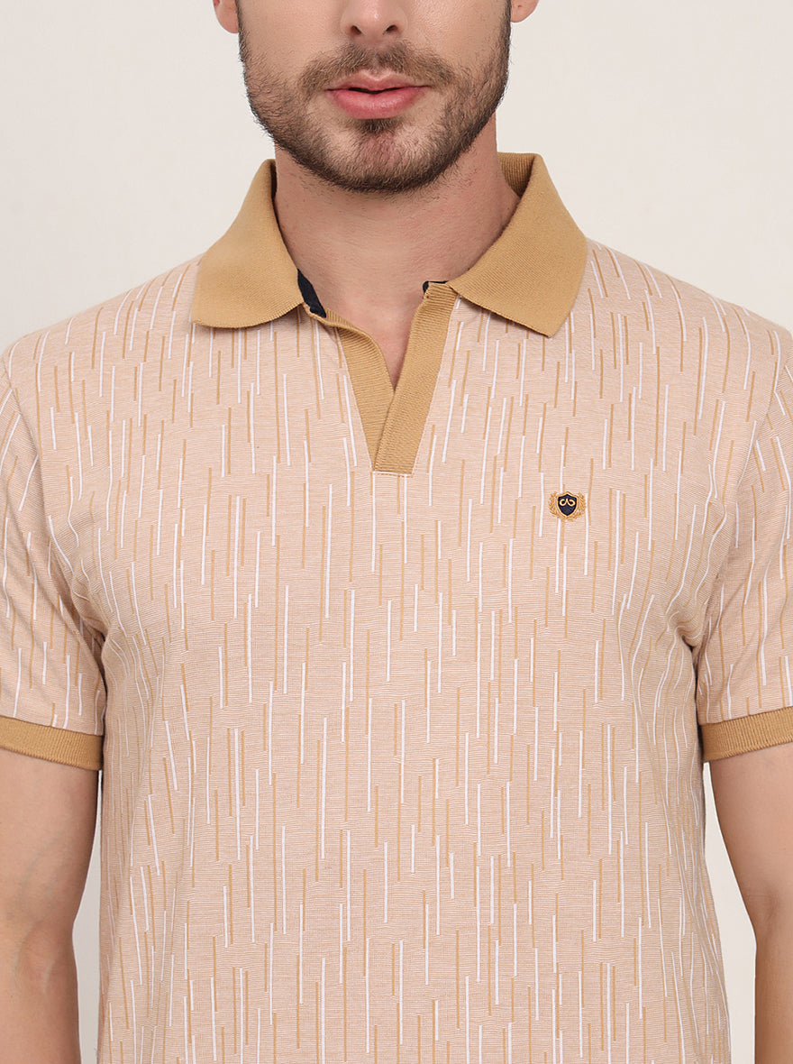 Khaki Printed Slim Fit Polo T-Shirt | JadeBlue