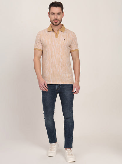 Khaki Printed Slim Fit Polo T-Shirt | JadeBlue