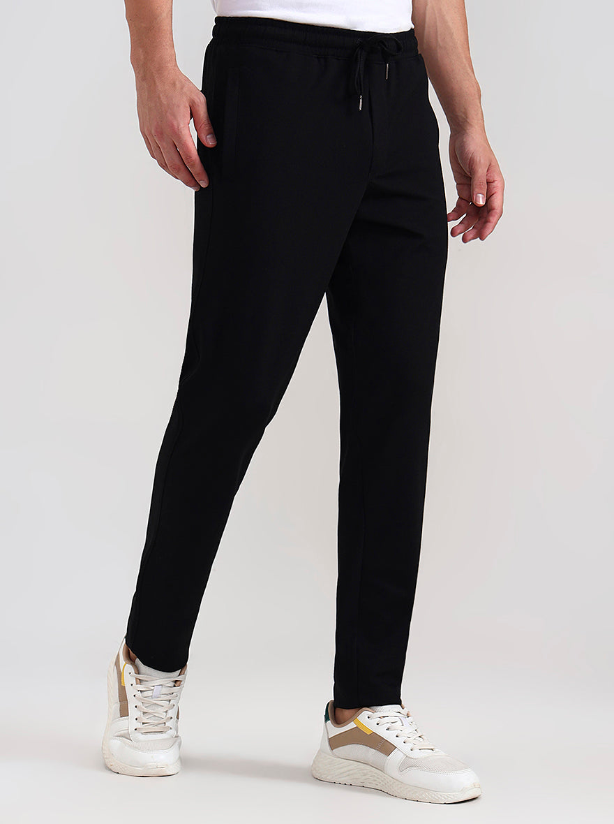 Black Solid Slim Fit Track Pant | JadeBlue
