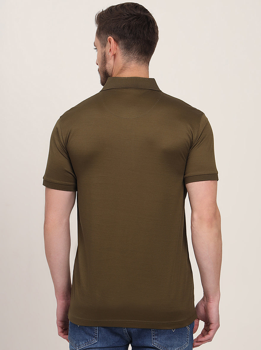 Olive Brown Solid Regular Fit Polo T-Shirt | JadeBlue