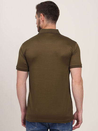 Olive Brown Solid Regular Fit Polo T-Shirt | JadeBlue