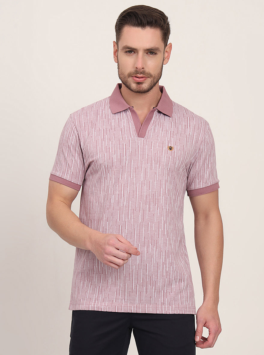Beige Printed Slim Fit Polo T-Shirt | JadeBlue