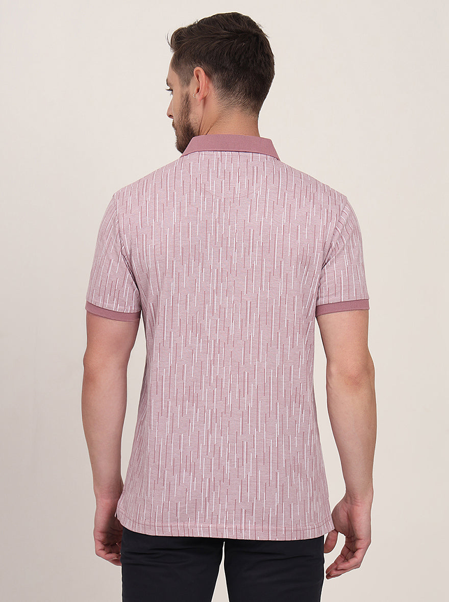 Beige Printed Slim Fit Polo T-Shirt | JadeBlue