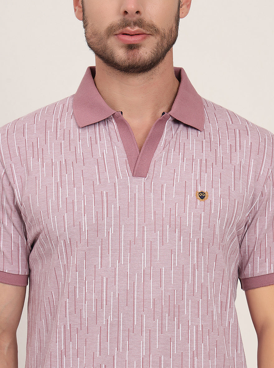 Beige Printed Slim Fit Polo T-Shirt | JadeBlue