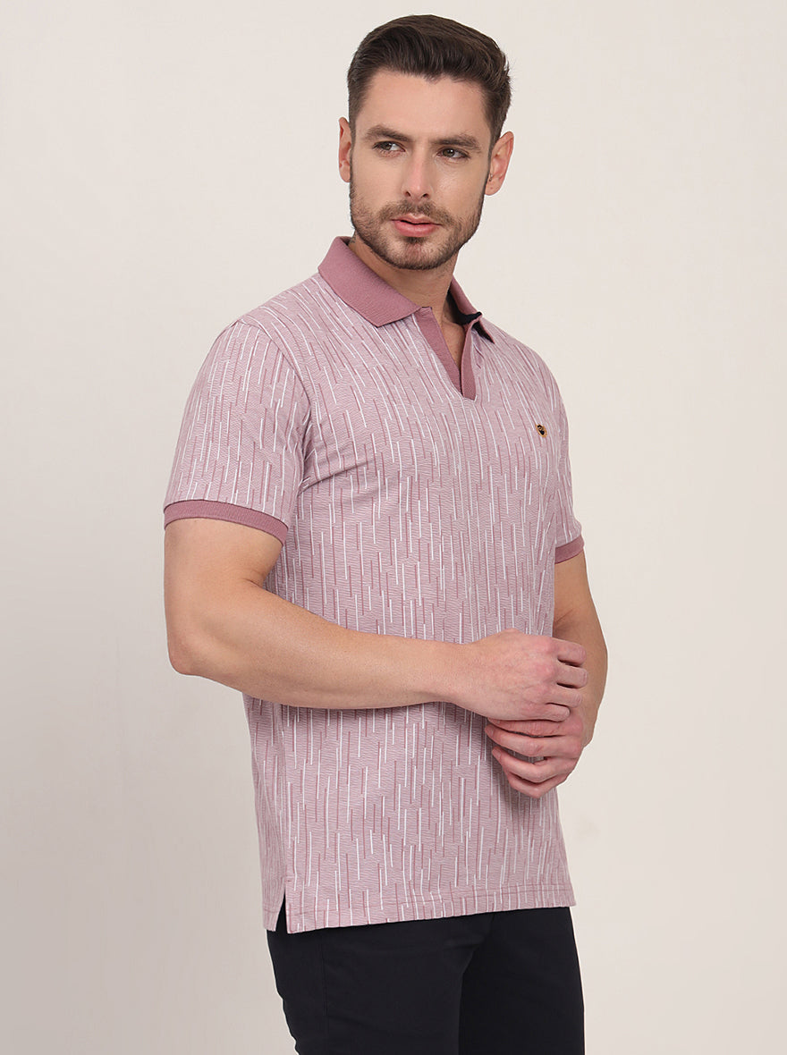 Beige Printed Slim Fit Polo T-Shirt | JadeBlue