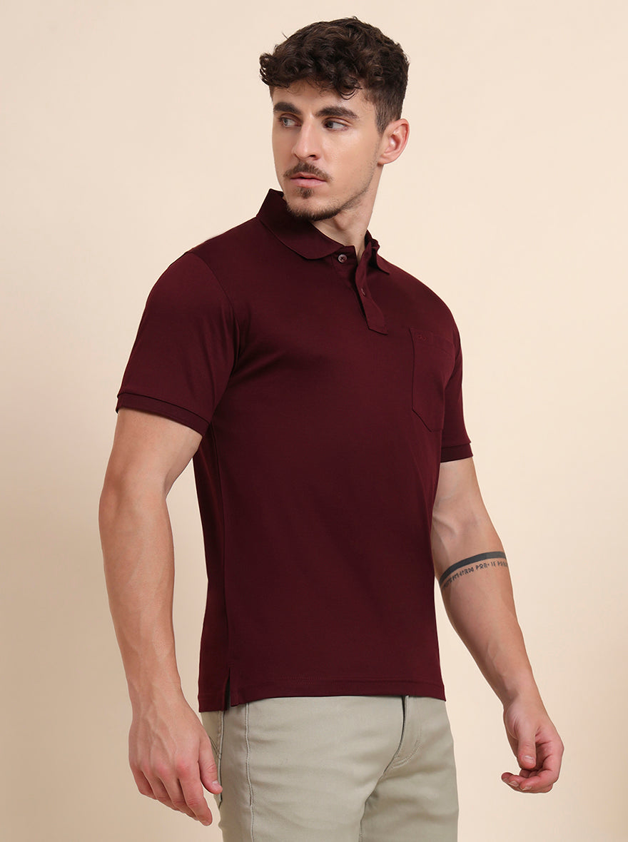 Maroon Solid Regular Fit Polo T-Shirt | JadeBlue