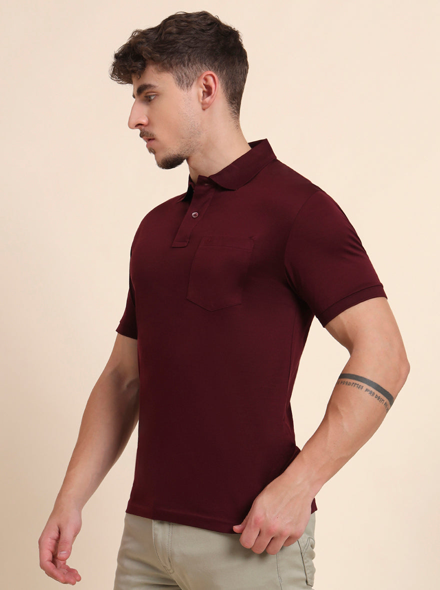 Maroon Solid Regular Fit Polo T-Shirt | JadeBlue