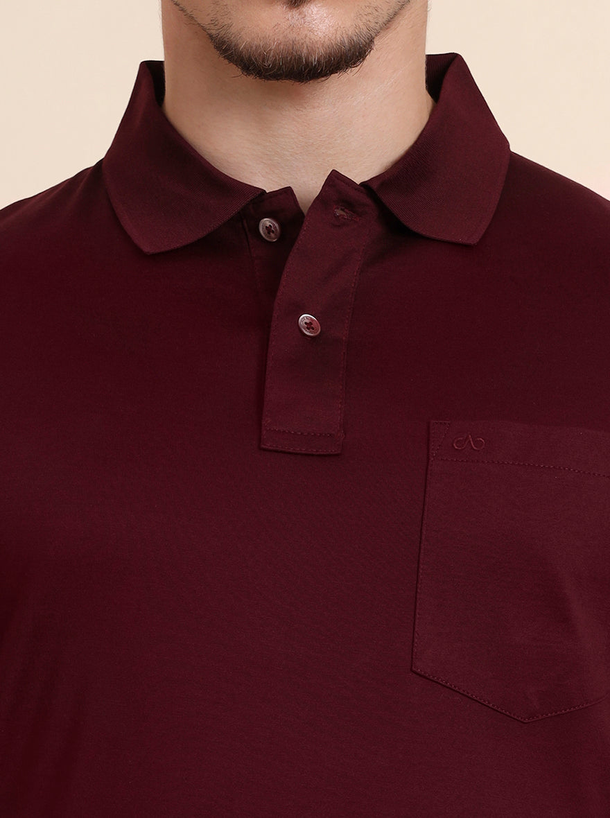 Maroon Solid Regular Fit Polo T-Shirt | JadeBlue