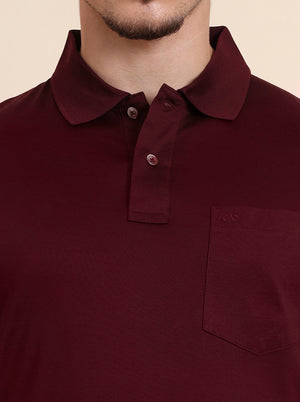 Maroon Solid Regular Fit Polo T-Shirt | JadeBlue