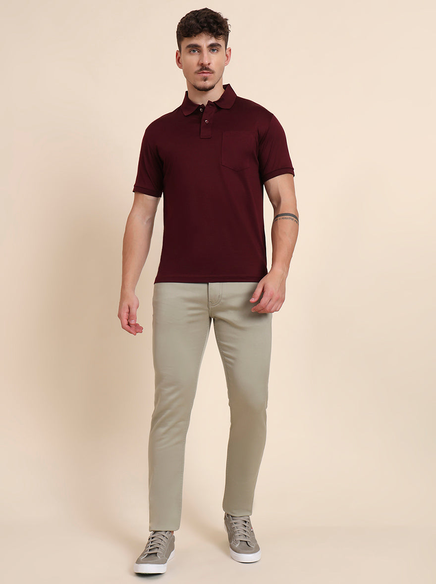 Maroon Solid Regular Fit Polo T-Shirt | JadeBlue