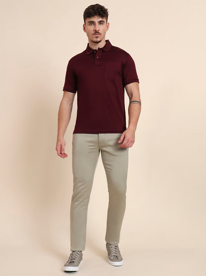 Maroon Solid Regular Fit Polo T-Shirt | JadeBlue