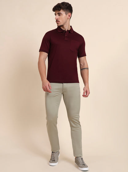 Maroon Solid Regular Fit Polo T-Shirt | JadeBlue