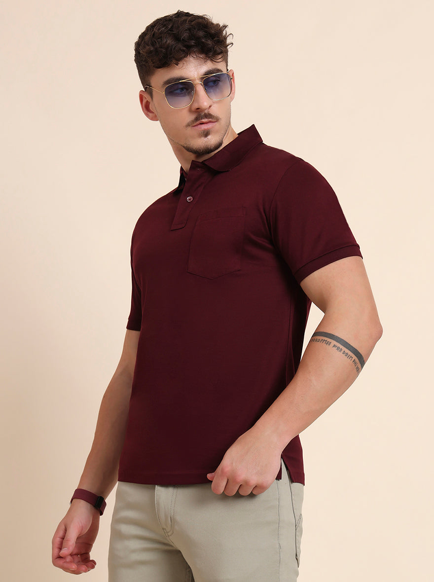 Maroon Solid Regular Fit Polo T-Shirt | JadeBlue