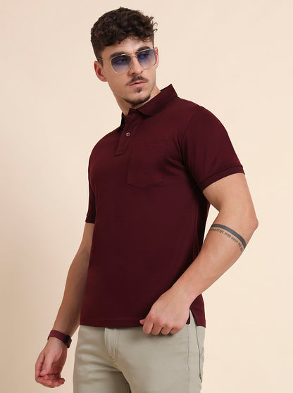 Maroon Solid Regular Fit Polo T-Shirt | JadeBlue