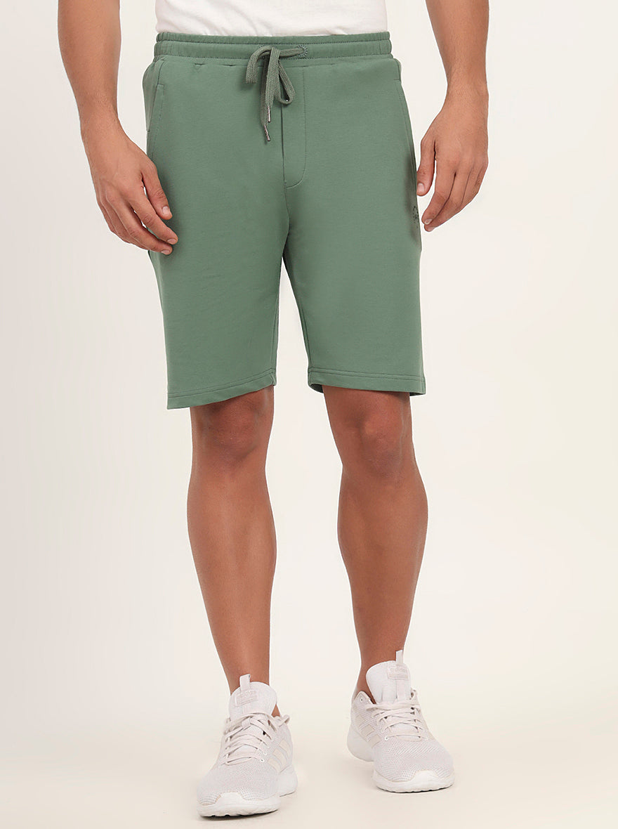 Winter Green Solid Slim Fit Shorts | JadeBlue