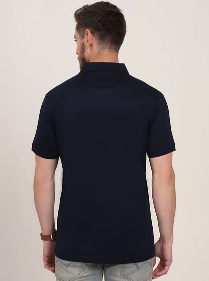 Navy Blue Solid Regular Fit Polo T-Shirt | JadeBlue