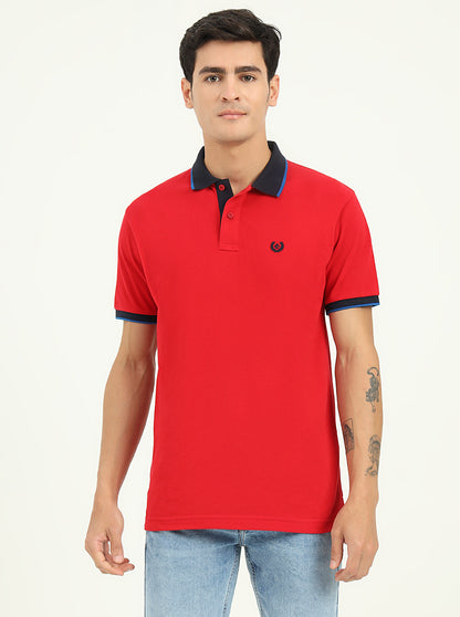 Blood Red Solid Slim Fit Polo T-Shirt | Greenfibre