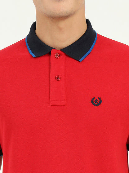 Blood Red Solid Slim Fit Polo T-Shirt | Greenfibre