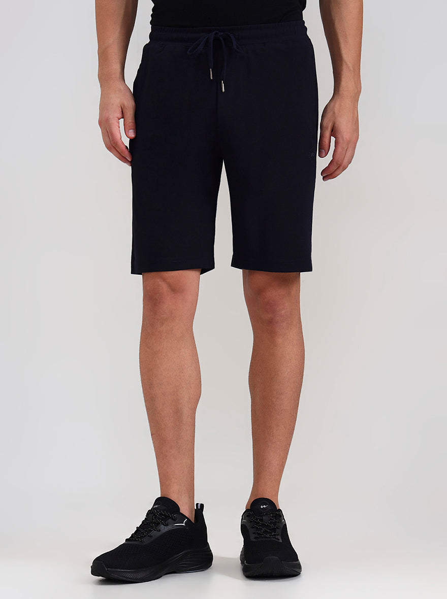 Navy Blue Solid Slim Fit Shorts | JadeBlue