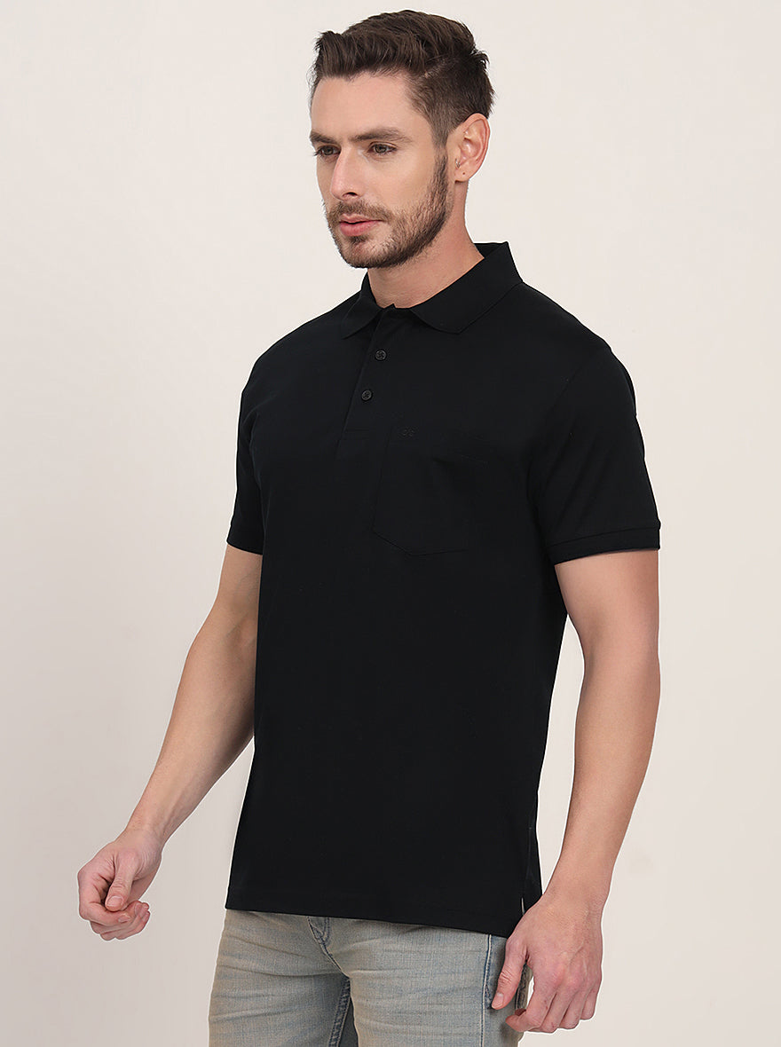 Black Solid Regular Fit Polo T-Shirt | JadeBlue