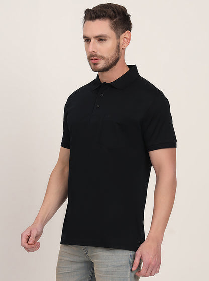 Black Solid Regular Fit Polo T-Shirt | JadeBlue