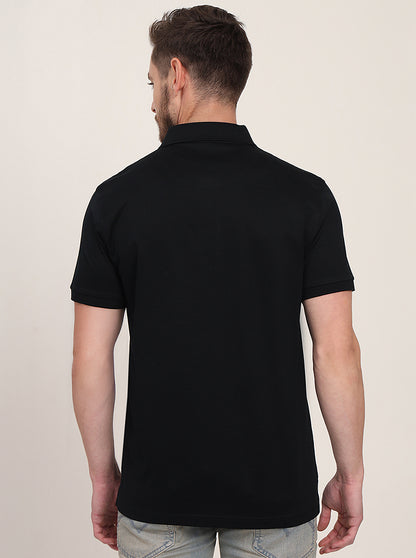 Black Solid Regular Fit Polo T-Shirt | JadeBlue