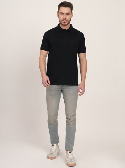 Black Solid Regular Fit Polo T-Shirt | JadeBlue