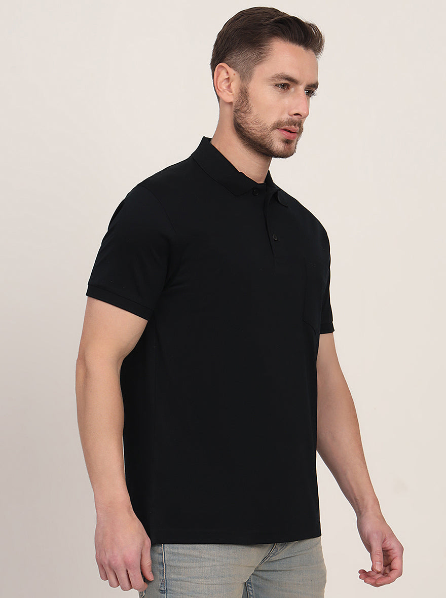 Black Solid Regular Fit Polo T-Shirt | JadeBlue