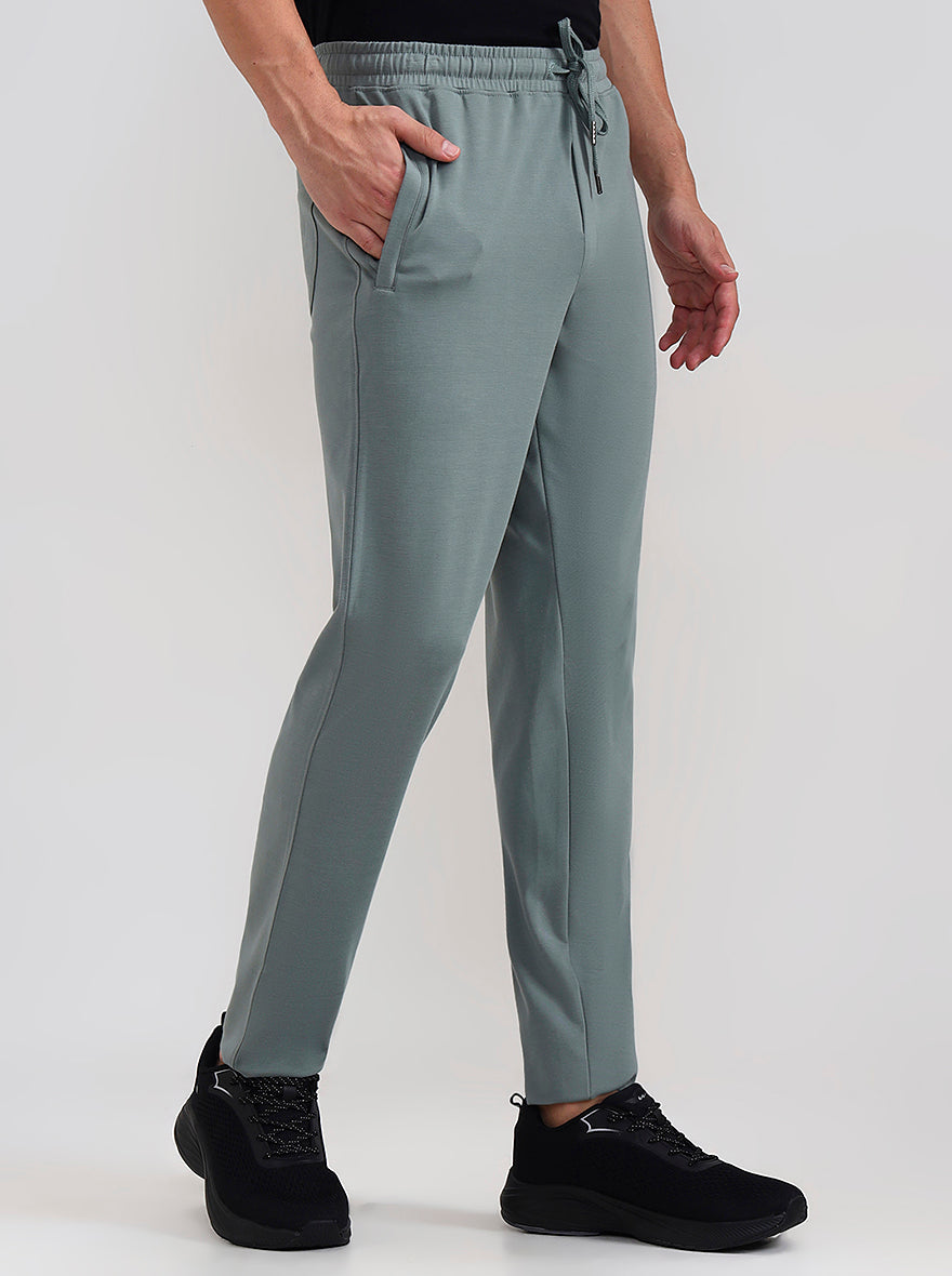 Sea Green Solid Slim Fit Track Pant | JadeBlue