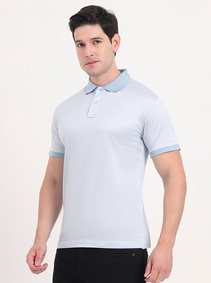 Sky Blue Printed Regular Fit Polo T-Shirt | JadeBlue