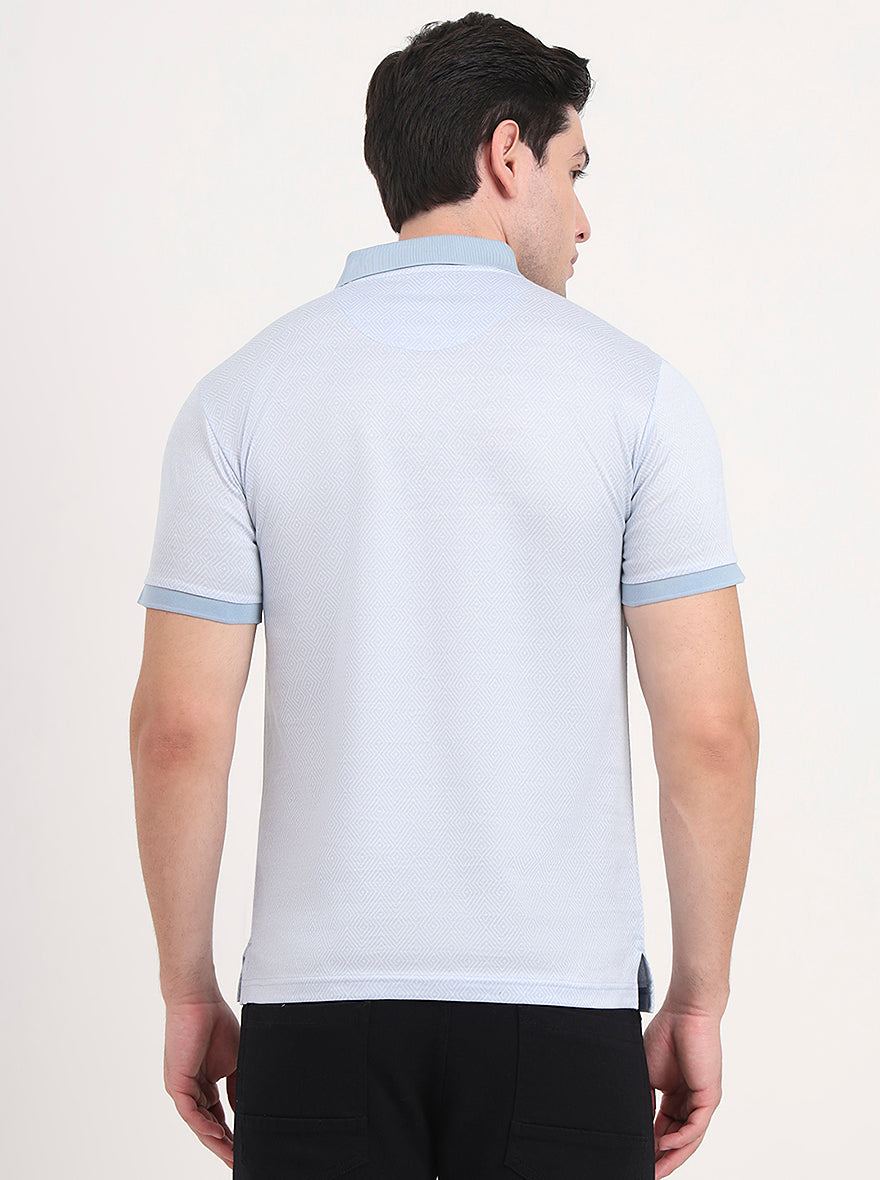 Sky Blue Printed Regular Fit Polo T-Shirt | JadeBlue